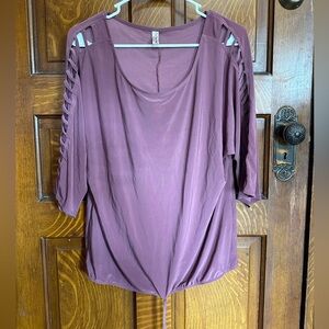PerSeption Concept Mauve Cold-Shoulder Blouse with Ladder Sleeves